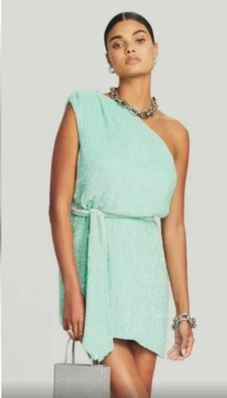Retrofete Ella Sequin Dress in Blue/Green Size XS One Shoulder NWT